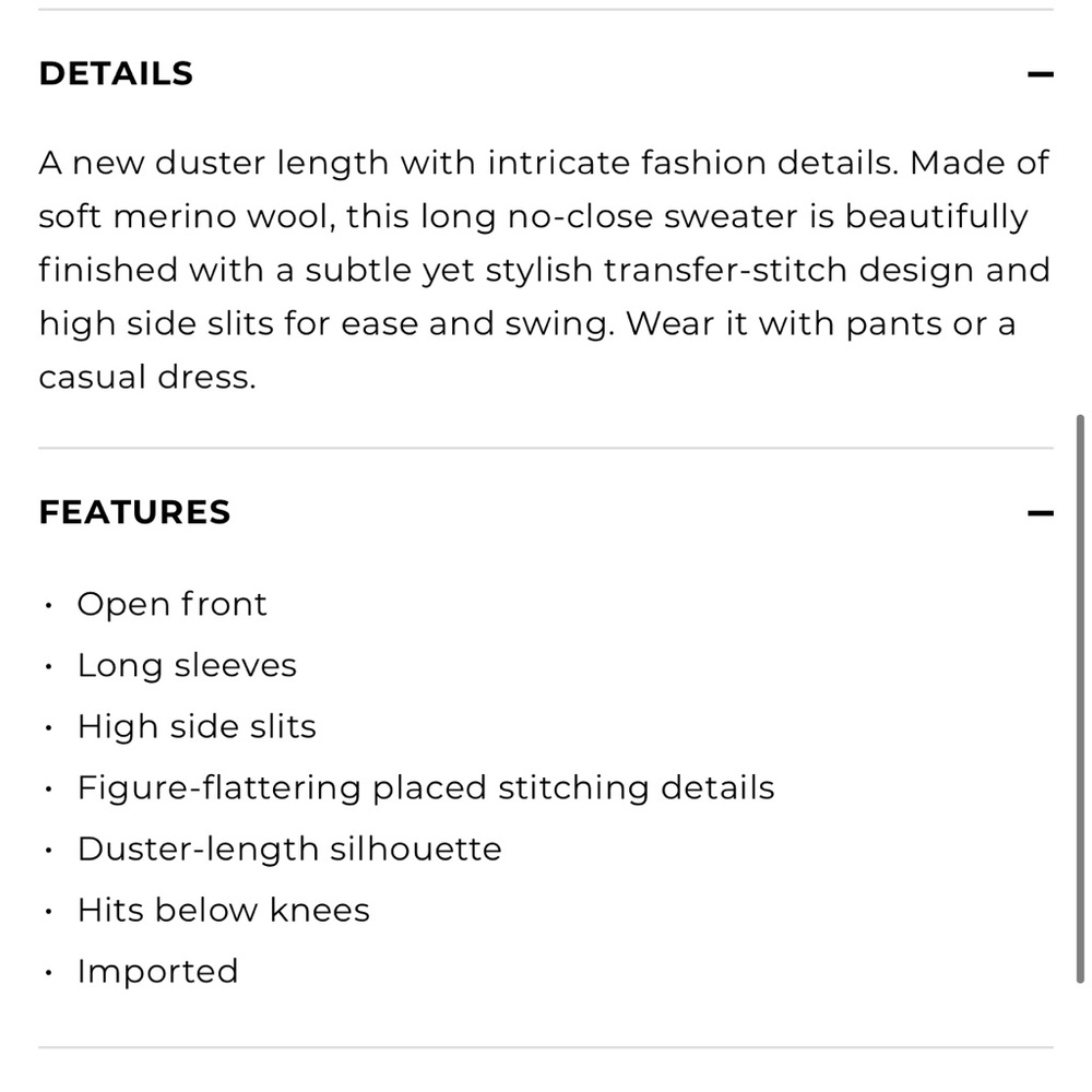 Talbots Duster Merino Wool Long Cardigan - Picture 7 of 7
